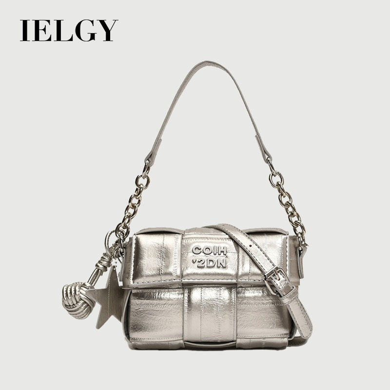 Ielgy All-Match Silver Feel One-Shoulder Messenger Woven Small Square Bag High-End Mobile Phone