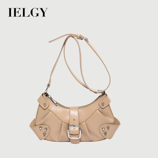 Ielgy Folded Motorcycle Style One-Shoulder Underarm Silver Bag Ladies Fashion Commuter Diagonal Small Square Bag