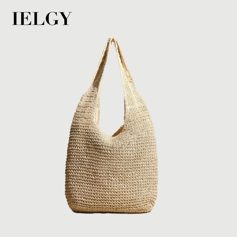 Ielgy Vegetable Basket Rattan Bag Hand-Woven One-Shoulder Handbag