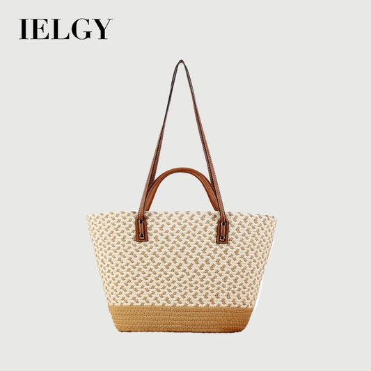 Ielgy Bohemian Style Hand-Woven Bag Seaside Vacation Travel Straw Woven Large Capacity Leisure Simple Commuter Female Bag