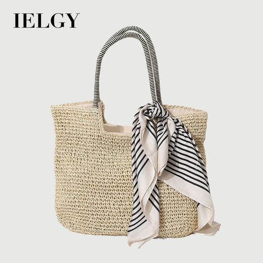 Ielgy Casual Woven Bag Large Capacity One-Shoulder Portable Seaside Vacation Beach Female Bag