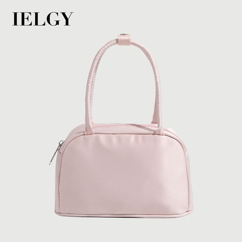Ielgy Ladies Sweet Silk Satin Handbag Dopamine Pink Boston Handbag