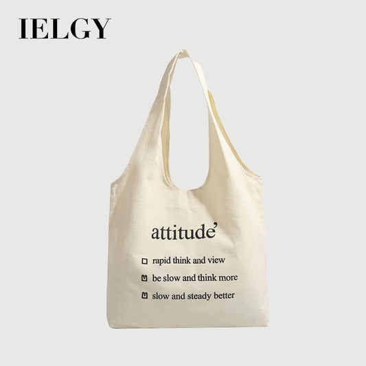 Ielgy Literary Canvas Bag Trendy All-Match Letter Shoulder Casual Simple Tote Bag