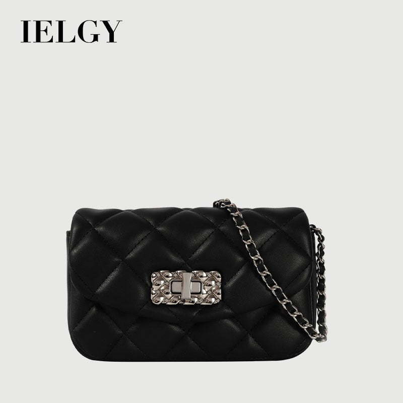 Ielgy Ladies Black Diamond Small Golden Ball Chain Small Square Bag Fashionable All-Match Shoulder Messenger Bag