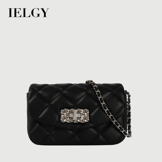 Ielgy Ladies Black Diamond Small Golden Ball Chain Small Square Bag Fashionable All-Match Shoulder Messenger Bag