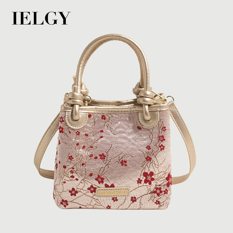 Ielgy New Chinese Style Hand-Carrying Bucket Bag Women's Temperament Hanfu Accessories Messenger Bag Chinese Style Embroidered Shoulder Bag