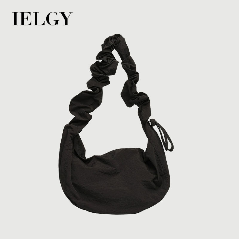 Ielgy Korean Version Casual Literary One-Shoulder Female Bag Pleated Nylon Dumpling Bag Fashion Drawstring Canvas Messenger Bag