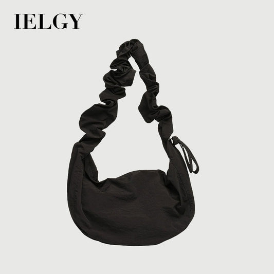 Ielgy Korean Version Casual Literary One-Shoulder Female Bag Pleated Nylon Dumpling Bag Fashion Drawstring Canvas Messenger Bag