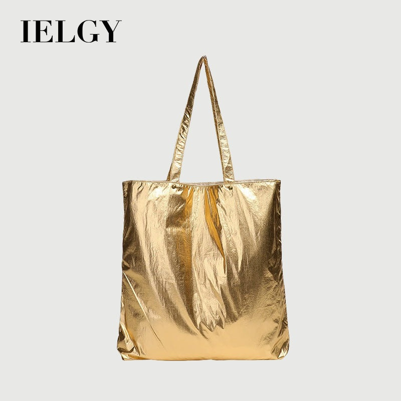 Ielgy Korean Version Casual Retro Tin Foil Handbag Fashion Nylon Solid Color Literary Platinum Shoulder Bag