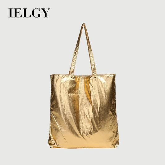 Ielgy Korean Version Casual Retro Tin Foil Handbag Fashion Nylon Solid Color Literary Platinum Shoulder Bag