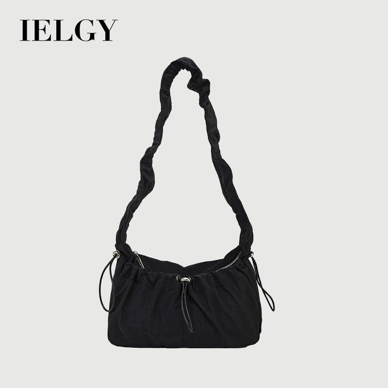 Ielgy Korean Version Fashionable Pleated Underarm Cloud Bag Classy One-Shoulder Nylon Commuter All-Match