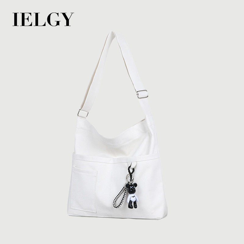IELGY Canvas bag female crossbody Korean version of wild large-capacity school bag shoulder bag Literature and art backpack