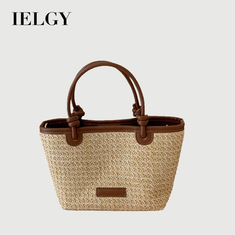 Ielgy Beach Style Portable Woven Small Bag Shoulder Cross-body Vegetable Basket Bucket Straw Bag