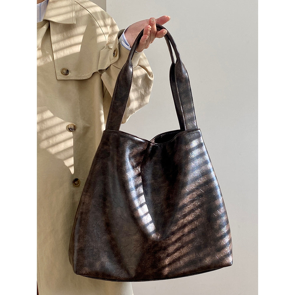 Ielgy Korean Style Silver Commuter Large Capacity Casual Tote Bag Shoulder