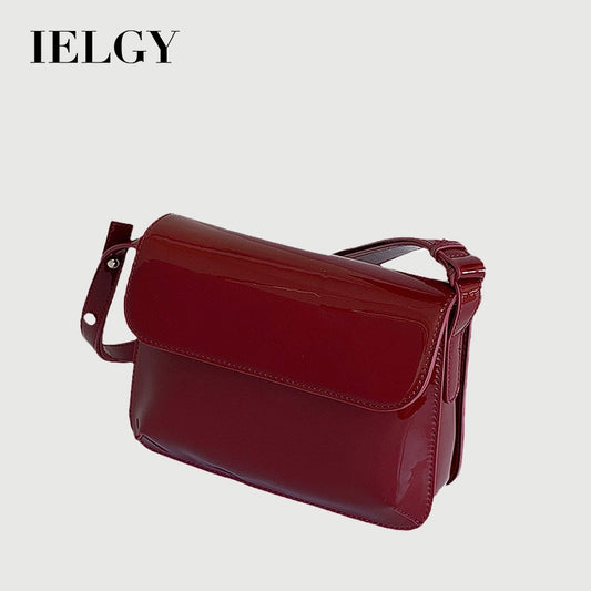 IELGY fashion all-match retro red patent leather shoulder small square bag women