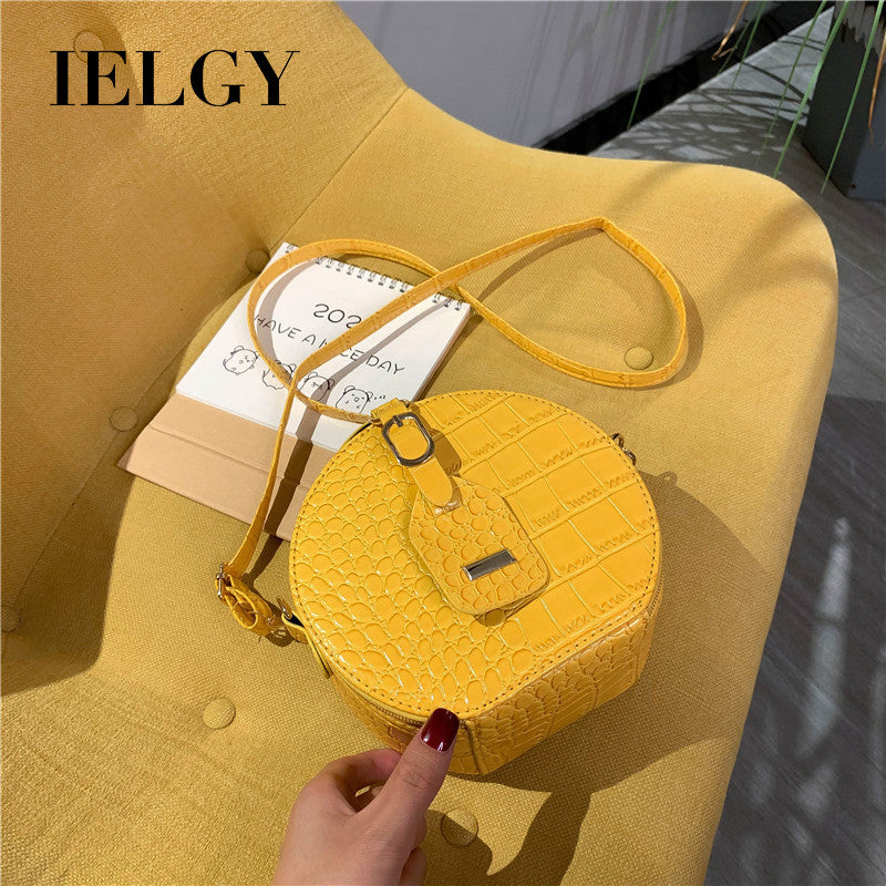 IELGY Women's Crocodile Pattern Round Ocean Tote Bag Mini All-match One Shoulder Messenger