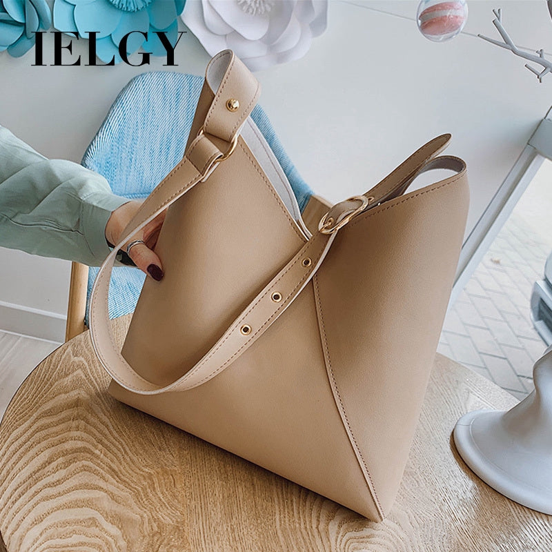 Ielgy large bag women's new 2020 retro simple Korean bucket bag with INS large capacity Single Shoulder Messenger mother bag
