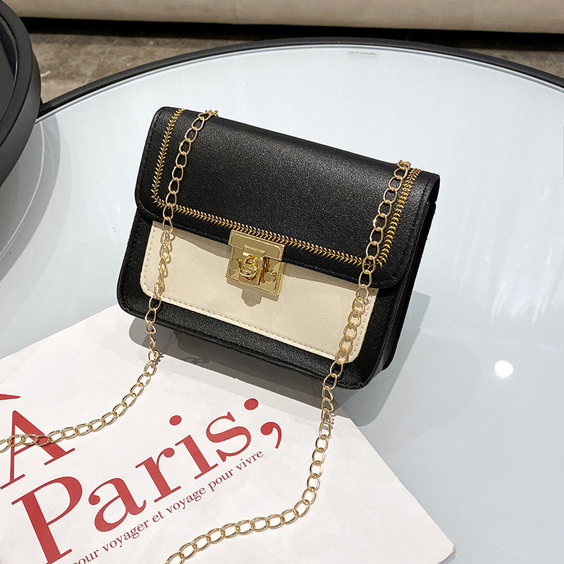 IELGY Korean version Cell phone One shoulder Trendy Lock Chain Diagonal Black Square Women's bag