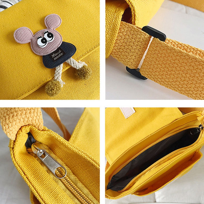 IELGY Korean version canvas bag multi-color optional all-match yellow shoulder bag cartoon crossbody Bag women small fresh