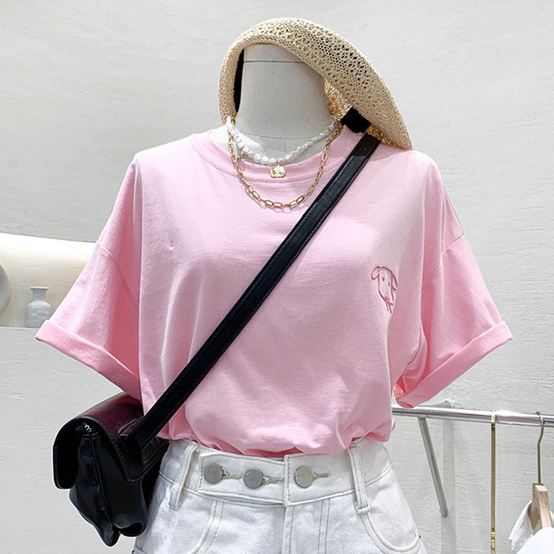 IELGY cotton simple bottoming shirt new summer women's loose t-shirt all-match top