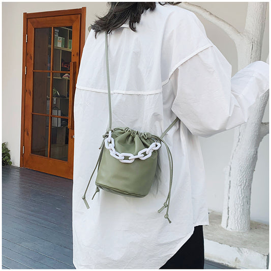 IELGY Women's bag popular solid color simple bucket bag all-match one shoulder Crossbody Western style casual