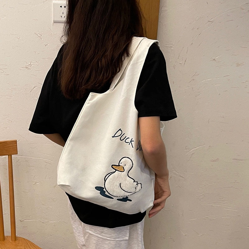 IELGY Japanese mini cute one-shoulder work canvas bag women