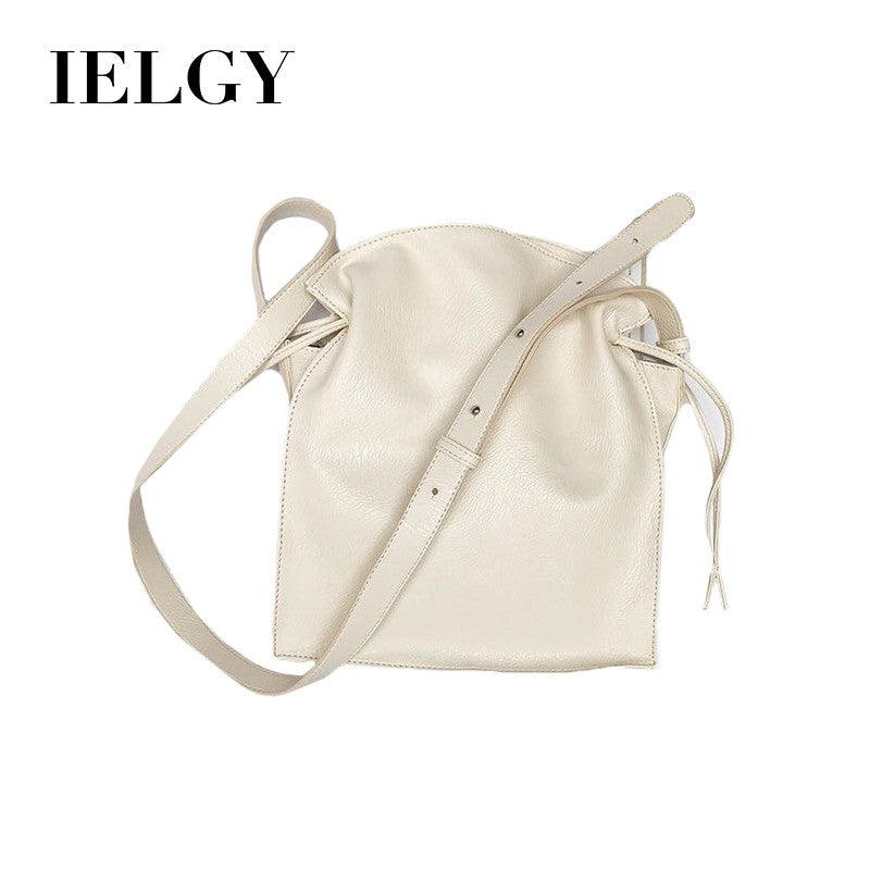 IELGY Solid color drawstring bucket bag shoulder bag big soft pu
