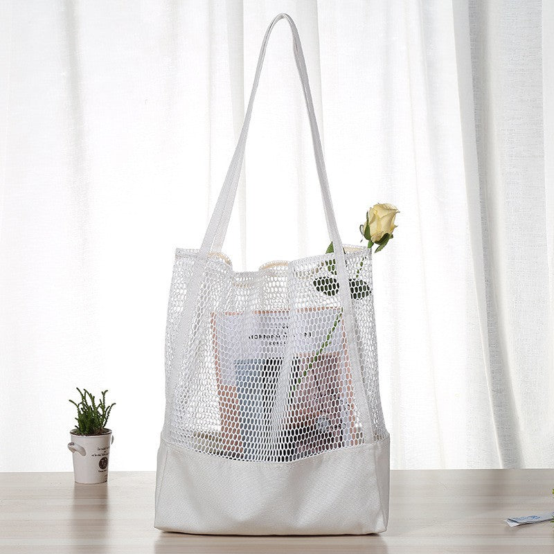 Grid handbag shopping bag hollow beach bag canvas net bag