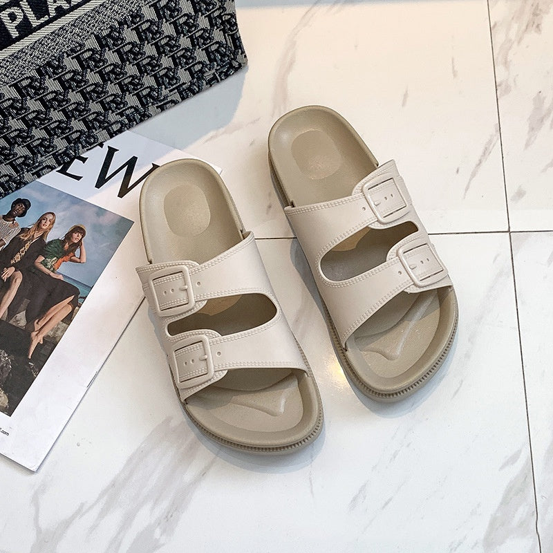 IELGY cute slippers female Korean style one-word sandals and slippers home soft sandals and slippers