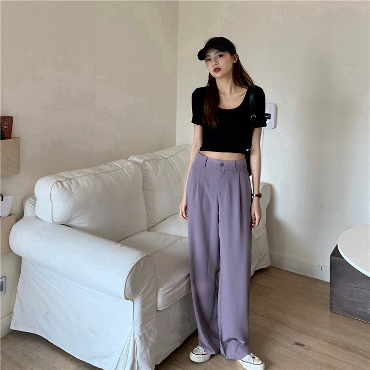 IELGY Summer purple women's wide trousers purple Wide-legged Pants
