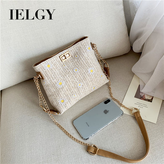 IELGY straw woven bag women's bag all-match chain woven one-shoulder messenger bag