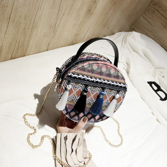 IELGY New round straw Staggered Handbags