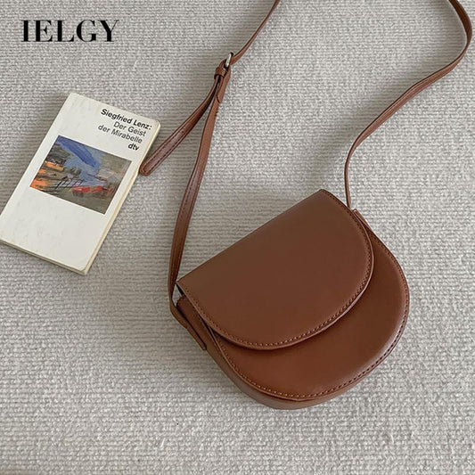 IELGY Simple Retro Solid Color Saddle Crossbody Korean Ladies