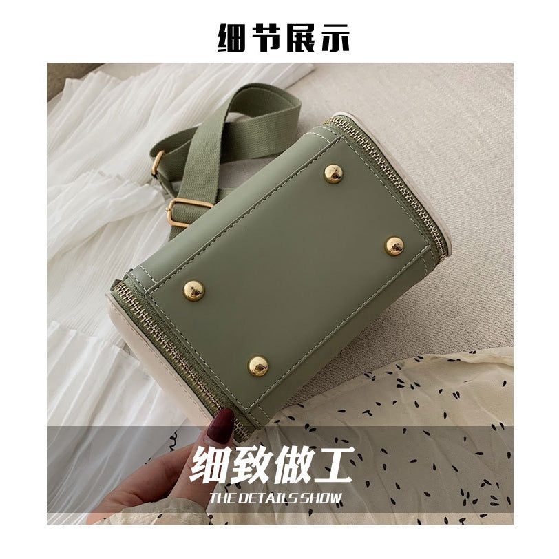 IELGY Contrast Chain Portable Bucket Bag Broadband Shoulder Crossbody Bag