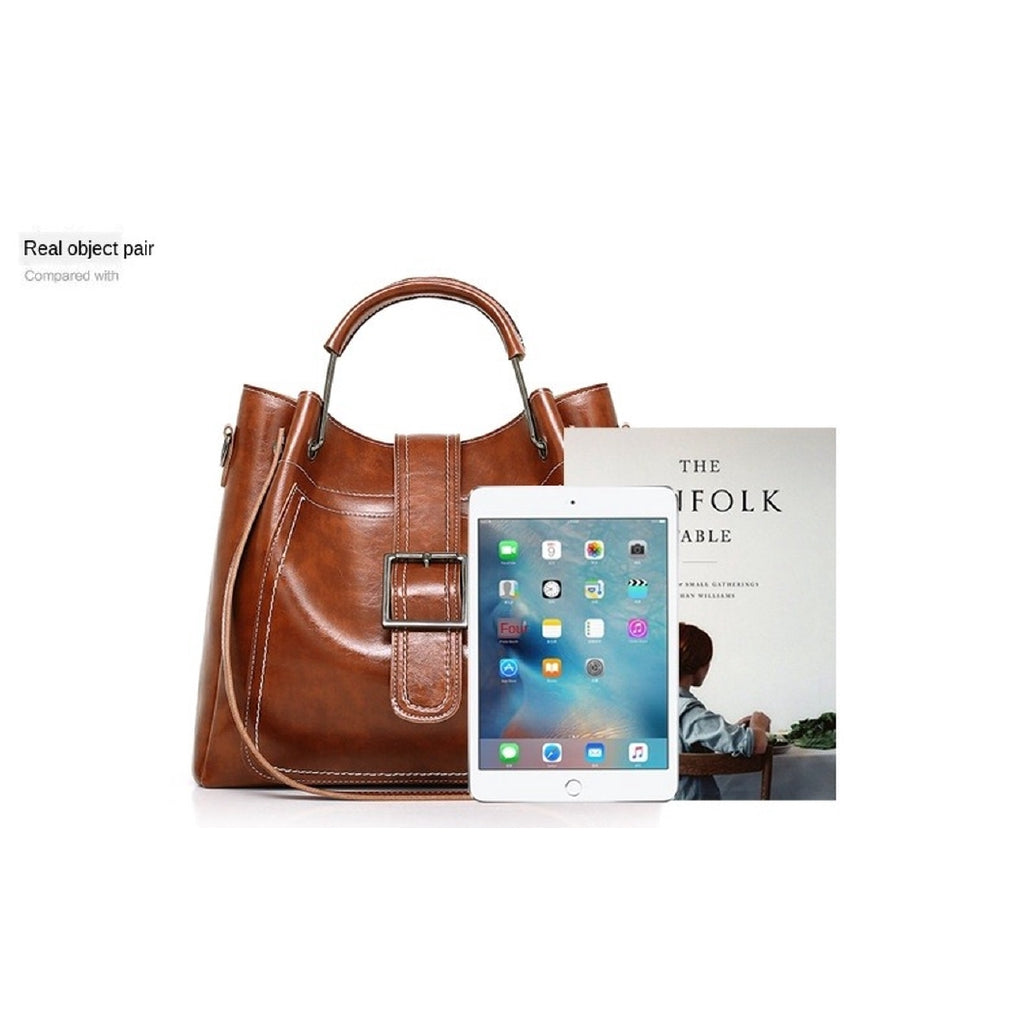 IELGY Oil wax leather female and female bag new three-piece Korean diagonal shoulder bag