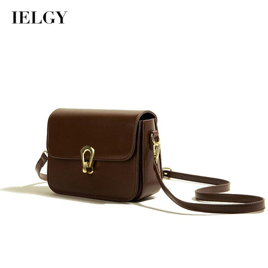 IELGY ladies solid color lock fashion retro messenger bag