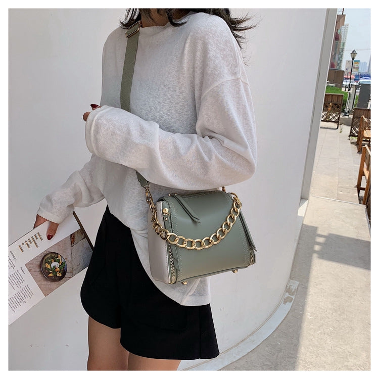 IELGY Contrast Chain Portable Bucket Bag Broadband Shoulder Crossbody Bag