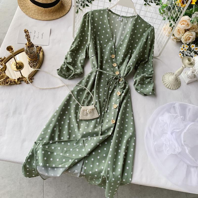 IELGY V-neck design pleated dress
