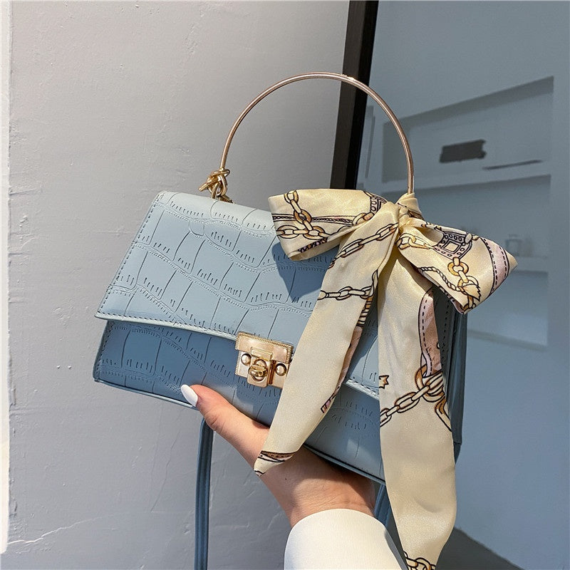 IELGY retro lock stone pattern silk scarf fashion messenger handbag