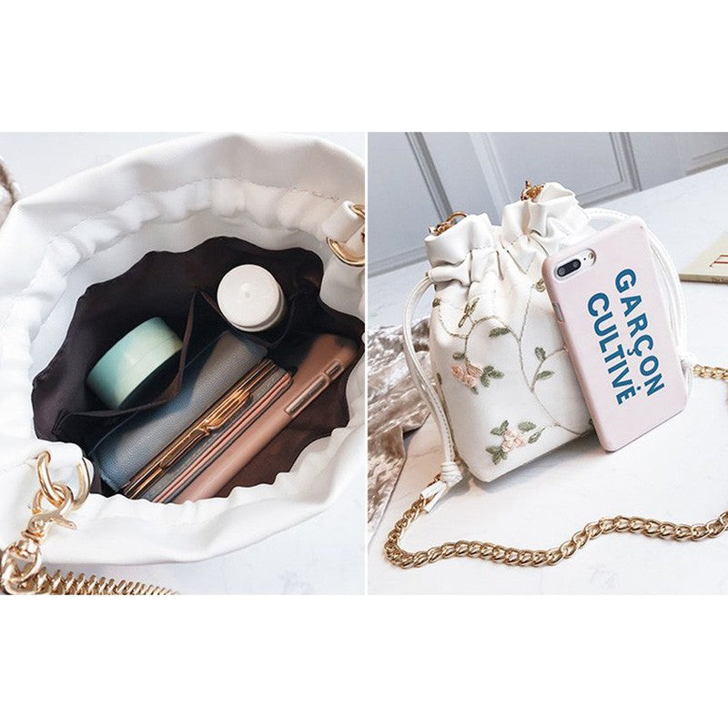 Bucket Bag Chain Lace Embroidery Shoulder Messenger Bag
