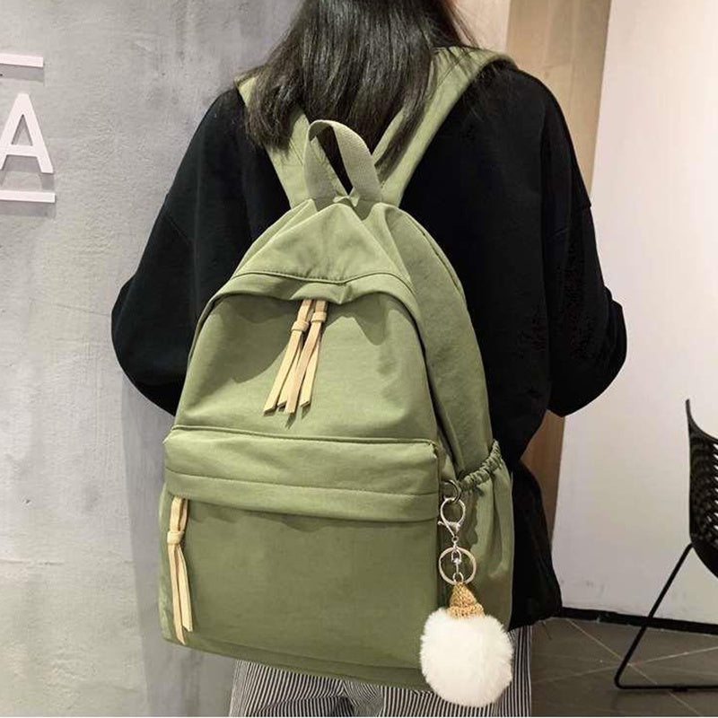 IELGY Korean schoolbag female simple black wild canvas backpack trend