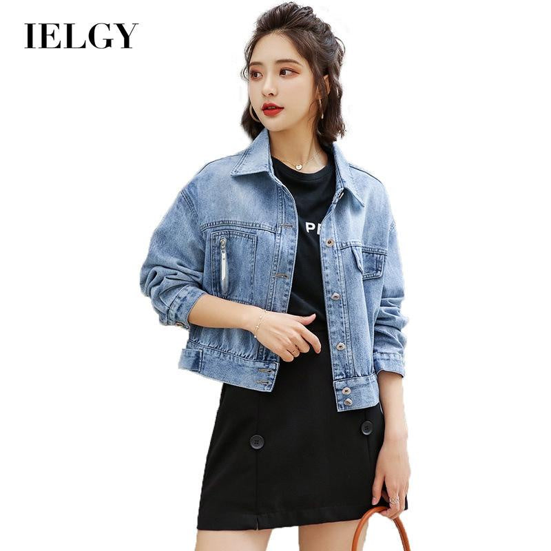 IELGY fashion denim jacket female port style short denim jacket loose bf all-match top