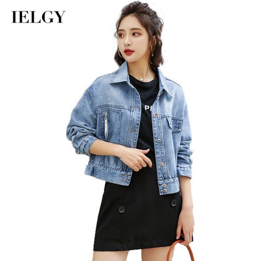 IELGY fashion denim jacket female port style short denim jacket loose bf all-match top