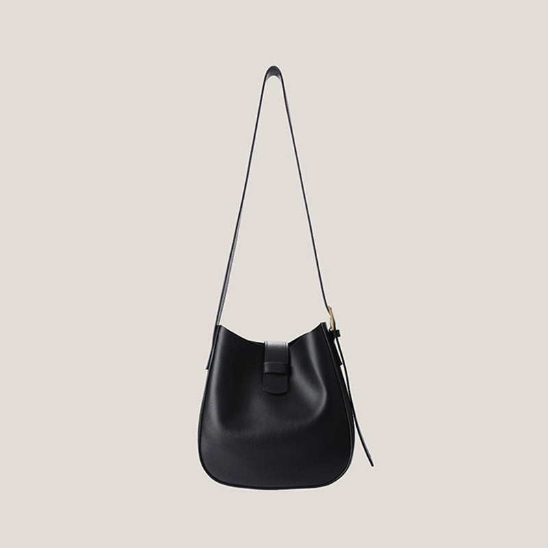 IELGY Women's Bucket Commuter Korean Style Wide Strap Crossbody Bag Soft Leather Simple Large-Capacity New Fashion