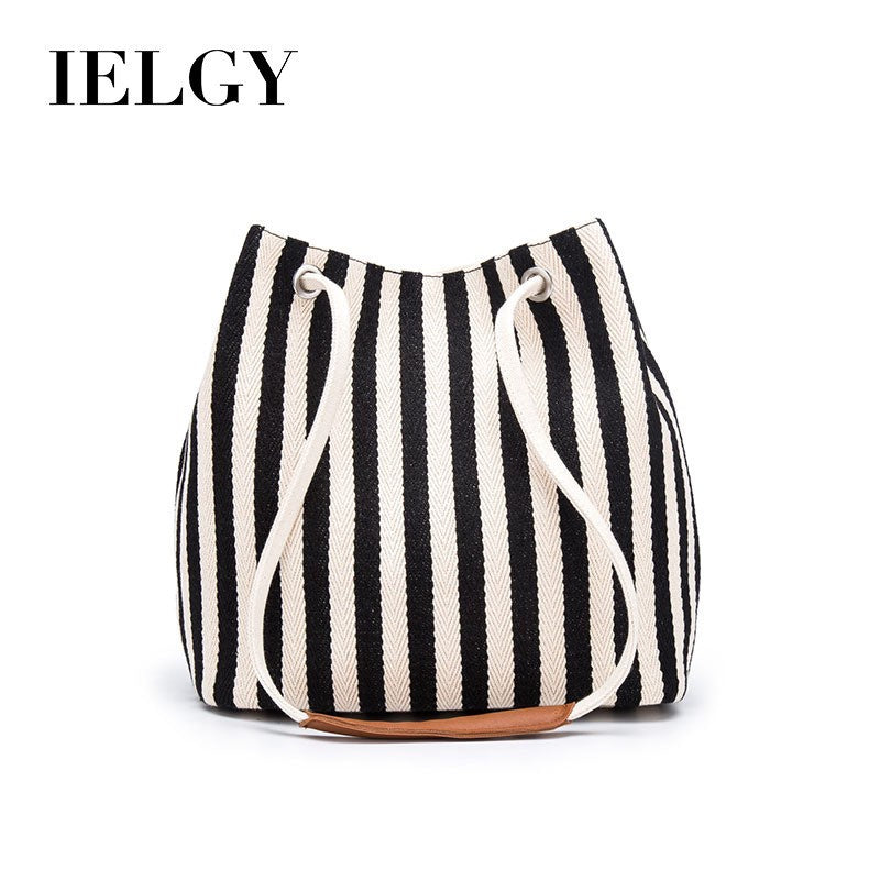 IELGY European and American striped canvas simple canvas bag Small fresh striped shoulder bag Messenger handbag