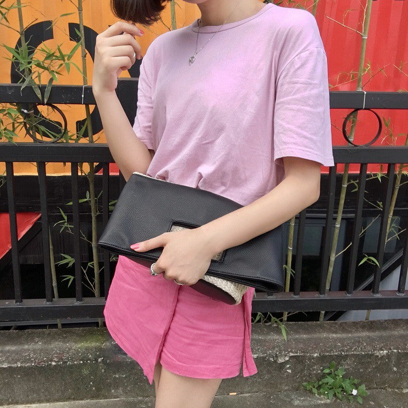 Straw bag hit color stitching handbag