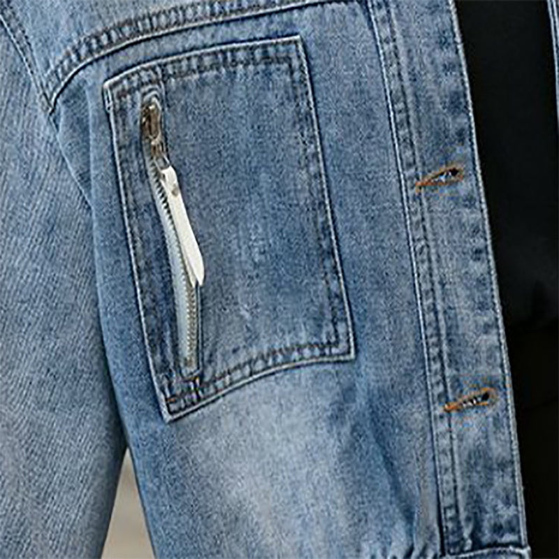 IELGY fashion denim jacket female port style short denim jacket loose bf all-match top