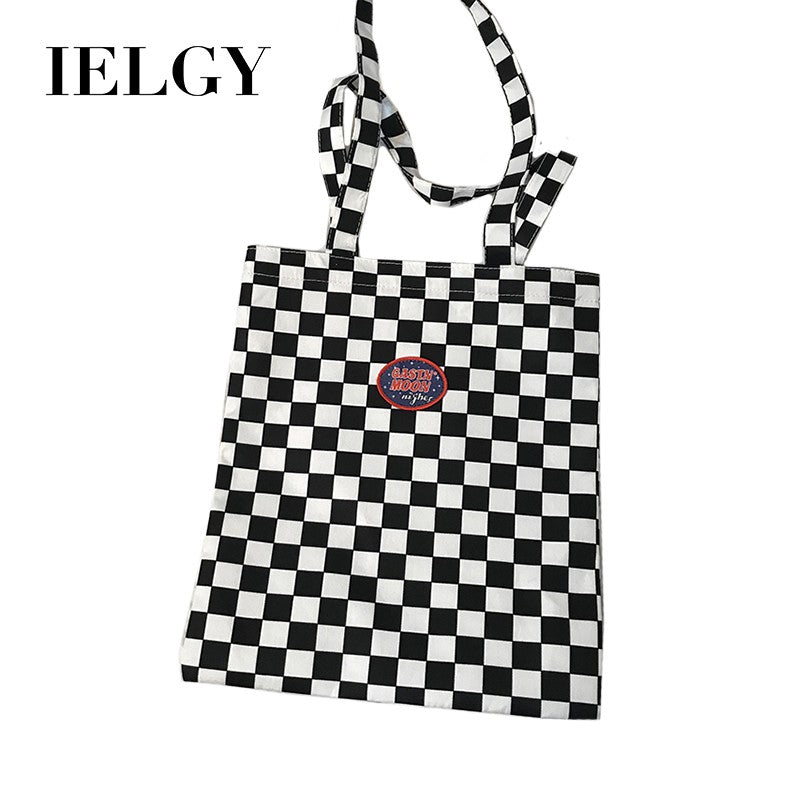 IELGY canvas bag handbag retro ins the same paragraph checkerboard shoulder bag