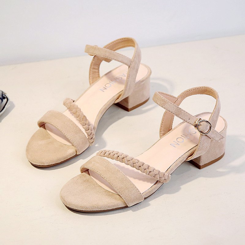 IELGY sandals female high-heeled Roman mid-heeled thick heel fairy style all-match