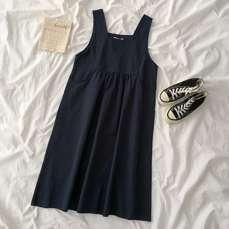 IELGY Korean style student all-match sleeveless suspender dress Solid color can be used inside
